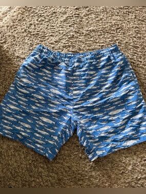 Men's Blue Fish-Print Swim Trunks